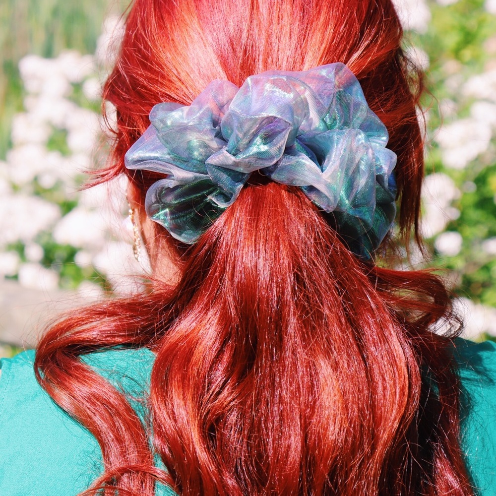 Oversized Holographic Teal Scrunchie!